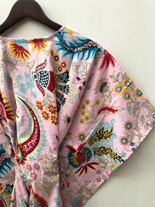 Vestido largo caftán de algodón indio con estampado floral: ropa de playa, ropa de dormir - Product Image 6