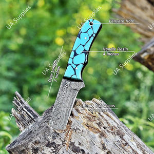 Couteau de chasse et de camping à lame fixe style cowboy, en acier Damas, avec logo personnalisé OEM, fourreau en résine et cuir, fabrication artisanale DIY - Product Image 3