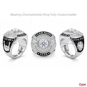 Anillo de Campeonato de Boliche Personalizado, Plata 925 con Baño de Rodio, Engaste de Bisel con Moissanita, Estilo Clásico Unisex, Regalo - Product Image 3
