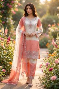 Women's Pure GMY Silk Ethnic <b>Pant</b> Suit Set with Embroidery, <b>Sequins</b>, Digital Print and Designer Lace Border - Product Image 1