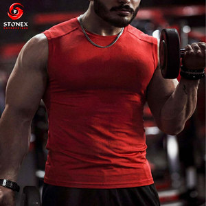 Men's Red Sleeveless <b>Compression</b> <b>Shirt</b> Quick Dry Workout Top for Gym Fitness Adults Custom Logo Print OEM Services - Product Image 4