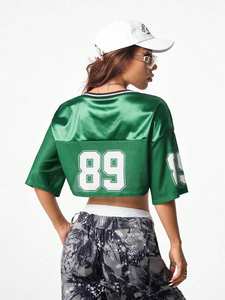 Maillot de football court en maille verte personnalisé, numéro 89, pour femme, style streetwear, fabrication OEM, marque privée, vente en gros - Product Image 6