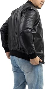 Veste bomber en cuir de vache véritable noir pour homme, manches longues, résistante à l'eau, couleur unie, vêtements d'extérieur d'hiver, vêtements de mode - Product Image 4