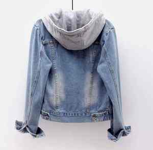 Veste à capuche en jean grande taille pour femme, coupe-vent décontractée bleue, style streetwear, vente en gros - Product Image 5
