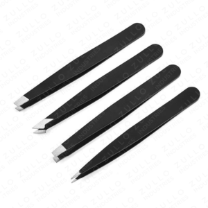 4PCS Black Powder Coated Stainless Steel Slant Tip Eyebrow Tweezers Set <b>Precision</b> Hair Removal Beauty <b>Tools</b> OEM - Product Image 5