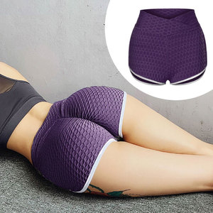 Shorts de yoga taille haute pour femme, violet uni, style vintage avec nœud, respirant, en coton et élasthanne, coupe sportive, élastique, pour l'entraînement - Product Image 6