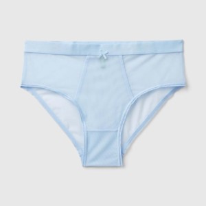 Culottes mi-hautes pour femmes, bleu clair, sans couture, en coton, avec nœud décoratif, style basique, tissu tricoté - Product Image 1