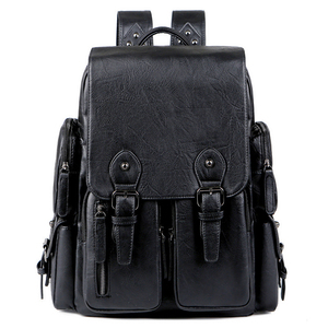 Factory Direct Premium PU Rucksack Brown Vintage Style Durable Portable Large Capacity Double Front Pockets <b>Laptop</b> <b>Backpack</b> - Product Image 3