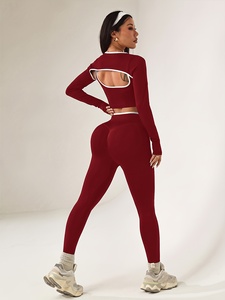 Three Piece Womens Gym Clothing Set Yoga Bra Long Sleeve Workout <b>Top</b> <b>And</b> Flexible <b>Leggings</b> For Fitness Training - Product Image 2