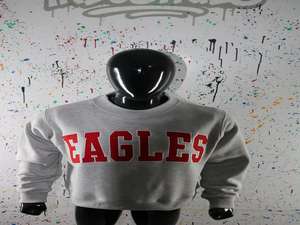 EAGLES HEARTHER GREY <b>Mock</b> <b>Neck</b> Sweatshirt 100% RED Applique Embroidery wide <b>neck</b> Sweatshirt Finer Threads - Product Image 4