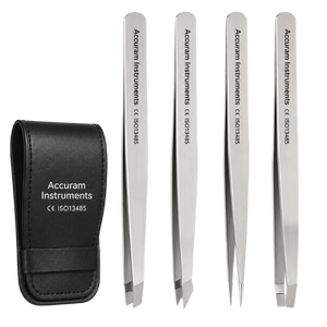Ensemble professionnel de 4 pinces à épiler pour sourcils noires pailletées en acier inoxydable, pointe inclinée et incurvée, outil de beauté - Product Image 2