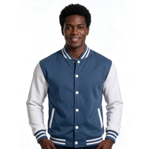Chaqueta bomber personalizada con bordado varsity y letras, al por mayor, cuerpo de mezcla de lana con mangas en contraste - Product Image 6