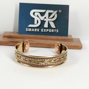Luxury Metal Craft Magnetic Copper Cuff <b>Bangle</b> Multi Layer Braided Chain Two Tone Adjustable Open Bracelet Metal Crafts - Product Image 1