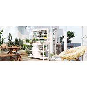 TOPMAX 66 \ "grande postazione di lavoro giardino fattoria bianca all'aperto panca in legno panca 2 cassetti armadio scaffali aperti di stoccaggio - Product Image 2