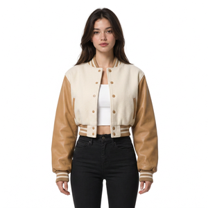 Custom womens cropped collegiate varsity jacket streetwear collection wholesale manufacturer low MOQ - Product Image 1