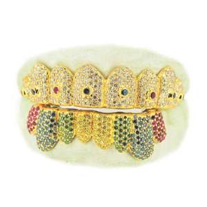 Grillz en Moissanite Plaqué Or, Dégradé Coloré, Entièrement Sertis, Ajustement Personnalisé, Ensemble Dentaire Hip Hop - Product Image 1