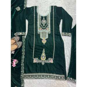 Conjunto de Traje Étnico de Diseñador para Fiesta con Bordado y Trabajo de Secuencia de Codificación, Otros Accesorios - Product Image 1