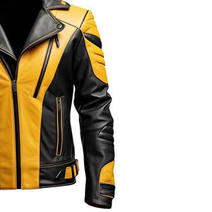 Chaqueta de Cuero para Hombre, Estilo Motero, Color Amarillo y Negro, Prenda Exterior de Moda Vintage - Product Image 5