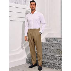2025 hommes coupe ajustée robe pantalon plissé taille élastique velours côtelé Chinos avec fermeture éclair décor affaires décontracté travail costume pantalons - Product Image 2