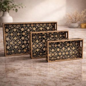 Modern Decorative Wooden Serving Tray Floral Pattern Handmade Rectangular for Dining Table Multi-functional Home Office Gift for - Product Image 1
