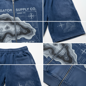 Custom Unisex acid wash Applique Patch Hoodie Shorts <b>Set</b> Graphic Streetwear Two Piece OEM ODM Private Label Apparel Manufacturer - Product Image 6