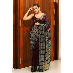 Diseñador Arco Iris Lentejuelas Bordado Trabajo Noche Saree con Lentejuelas - Product Image 2