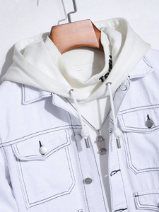 Men's Vintage Oversized <b>Plain</b> Dyed White Cotton <b>Canvas</b> Winter Jacket Stand Loose Fit Four <b>Large</b> Pockets Full Sleeve Casual Front - Product Image 2