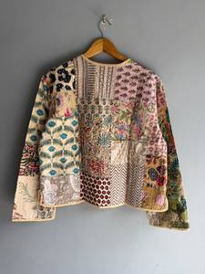 Bohemian Patchwork Cotton Jacket V-Neck Full Sleeve Hand Embroidered Floral Pattern Casual Outerwear for Women - Product Image 6