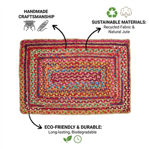 Alfombra de Bambú Multicolor de 2x3 Pies, Hecha a Mano, Reversible, Estilo Chindi, Tapete para Puerta, Ecológica, Decoración Boho para el Hogar, Antideslizante, de Pelo Alto - Product Image 6