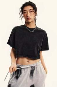 Camiseta Corta de Algodón 100% Vintage para Mujer, 230 g/m², Estilo Desgastado, Lavado Ácido, Verano, Alta Calidad, Marca Maysun - Product Image 3