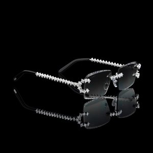 Stylish <b>Square</b> <b>Rimless</b> Iced Out Crystal <b>Sunglasses</b> Lightweight Iced Wood Temple Unisex Fashion Outdoor Party Casual Wear Adult - Product Image 2