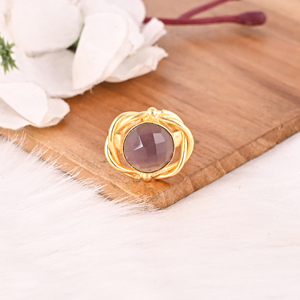 Natural Rose Quartz Gemstone <b>Ring</b> for Women <b>Adjustable</b> Gold Plated Brass Trendy Jewelry - Product Image 3