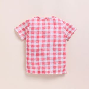 Conjuntos de ropa de bebé de muselina orgánica de primera calidad Jabla con estampado de cuadros rosas - Product Image 3