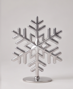 Sculpture décorative de flocon de neige de Noël en aluminium métallisé avec finition argentée, ornement de table de fête, décoration intérieure - Product Image 1