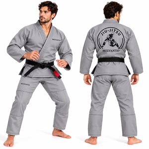 Kimono de Jiu-Jitsu Brésilien (BJJ) Gris Personnalisé 450 GSM Tissage Perlé pour Entraînement et Compétition d'Arts Martiaux OEM ODM - Product Image 1