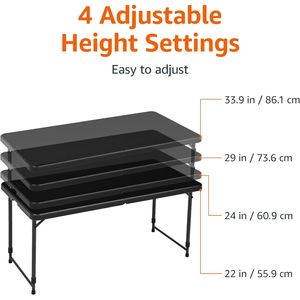 Tavolo da Pranzo Rettangolare 4 Piedi con 4 Altezze Regolabili, Design Pieghevole a Metà, Maniglia per il Trasporto, Salvaspazio per Interni - Product Image 3