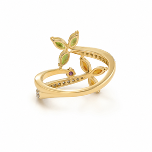 Anillo Floral de Lujo con Gemas Multicolor Marquise para Mujer, Inspirado en la Naturaleza, Bañado en Rodio, Oro 10K 14K 18K, Plata 925 935 - Product Image 4