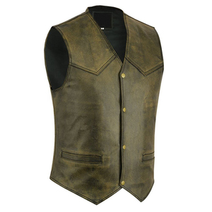 Chaleco de Cuero PU de Primera Calidad con Estampado de Bandera Americana, Estilo Motero, Cierre de Cremallera Frontal, Cuello Camisero, Ropa Exterior para Hombre - Product Image 1