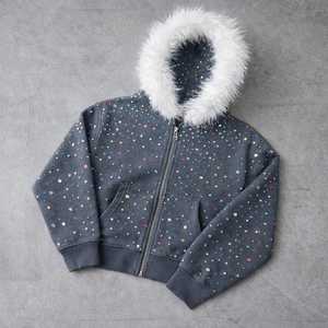 HYPEN SPORTS Sweat à capuche homme en molleton bouclette de coton vieilli, avec capuche amovible en fausse fourrure, fermeture éclair, coupe droite, écologique, style urbain - Product Image 3