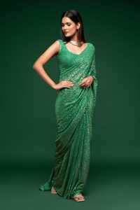Sari indio de lentejuelas verde brillante de alta calidad con blusa, diseño para bodas y fiestas, venta al por mayor, ropa personalizada a granel - Product Image 5
