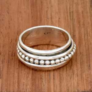Wholesale 925 Sterling <b>Silver</b> Emerald Gemstone <b>Spinner</b> Handmade Fidget Meditation Vintage Beaded Band Unisex Anniversary Jewelry - Product Image 6