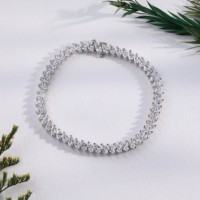Bracelet tennis minimaliste en or blanc avec diamant de laboratoire taille marquise couleur E, chaîne à maillons en forme de feuille inclinée, cadeau de mariage pour femme