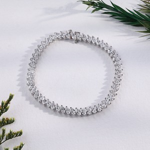 White Gold Marquise Cut Lab Grown Diamond Tennis Bracelet Angled Leaf Link Chain Bracelets Wedding Fine Jewelry <b>Gift</b> For Women - Product Image 1