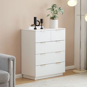 Cassettiera a cinque cassetti bianca in particolato P2 e MDF con frontale a motivo ondulato 72x4194cm - Product Image 5