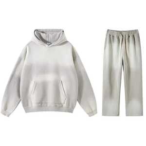 Bl Acid Washed Hoodie Tracksuit <b>Men</b> Oversized Fleece <b>Pullover</b> Sweatshirt Flared Jogger Pants Set Streetwear Winter Out - Product Image 2