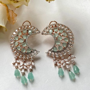 Precio de Fábrica, Pendientes de Aro Boho Verde Menta con Circonitas, Forma de Bola Vintage, Chapados en Oro Rosa de 14K, Regalo para Ella - Product Image 2