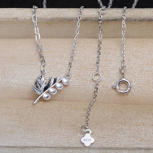 Collar de Plata 925 con Diseño de Hoja y Cadena de 2-2.5 mm, Accesorios para Joyería de Perlas, Semiterminado 5849, Bandeja Hueca Sin Perforar - Product Image 5