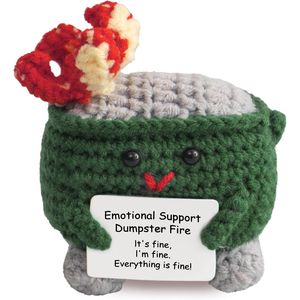 Peluche a forma di falò di bidoni della spazzatura all'uncinetto, con messaggio di supporto emotivo e motivazione positiva - Product Image 1