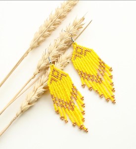 UO Multicolor Turquoise Geometric Beaded <b>Drop</b> Earrings Women's Bohemia Style Linen Thread White Gold Pattern Fashion Jewelry - Product Image 2