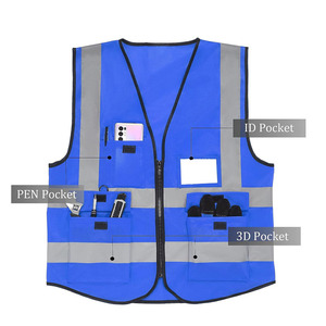 Gilet de sécurité réfléchissant bleu avec plusieurs poches et fermeture éclair pour une visibilité accrue, vêtement de travail pour hommes à prix avantageux - Product Image 5